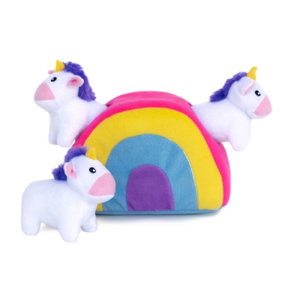 ZippyPaws Burrow Squeaker Toy Unicorns in Rainbow - Picture 1 of 1